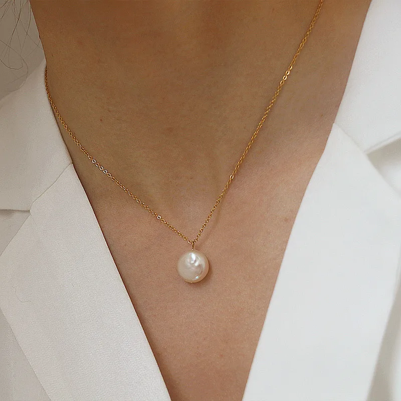Flat Round Irregular Baroque Natural Freshwater Pearl Necklace 18K Gold Plated Stainless Steel Necklaces Minimalist Jewelry 2021
Flat Round Irregular Baroque Natural Freshwater Pearl Necklace 18K Gold Plated Stainless Steel Necklaces Minimalist Jewelry 2021