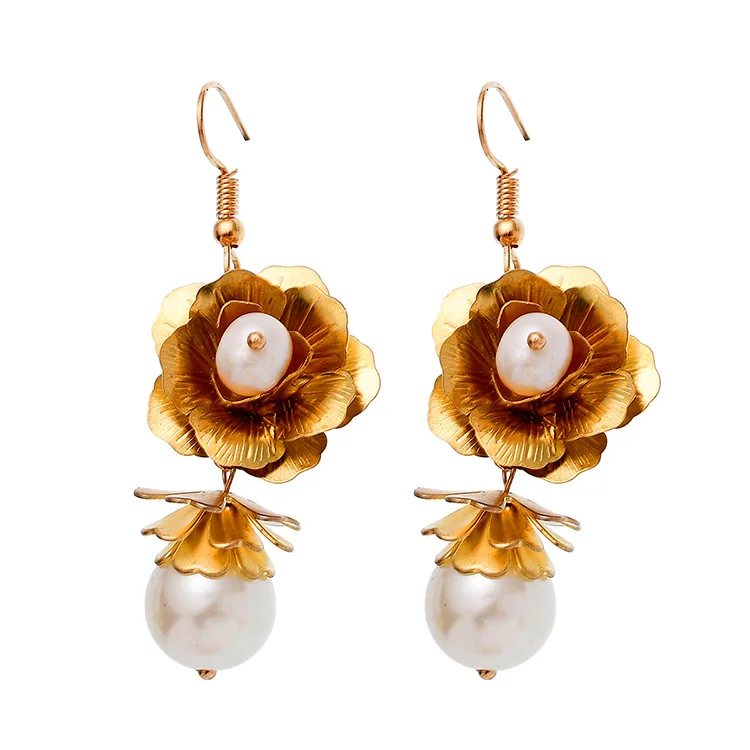 Handmade Elegant Vintage Pearl Golden Flower New Fashion Personality Ladies High Quality Drop Earrings
Handmade Elegant Vintage Pearl Golden Flower New Fashion Personality Ladies High Quality Drop Earrings
