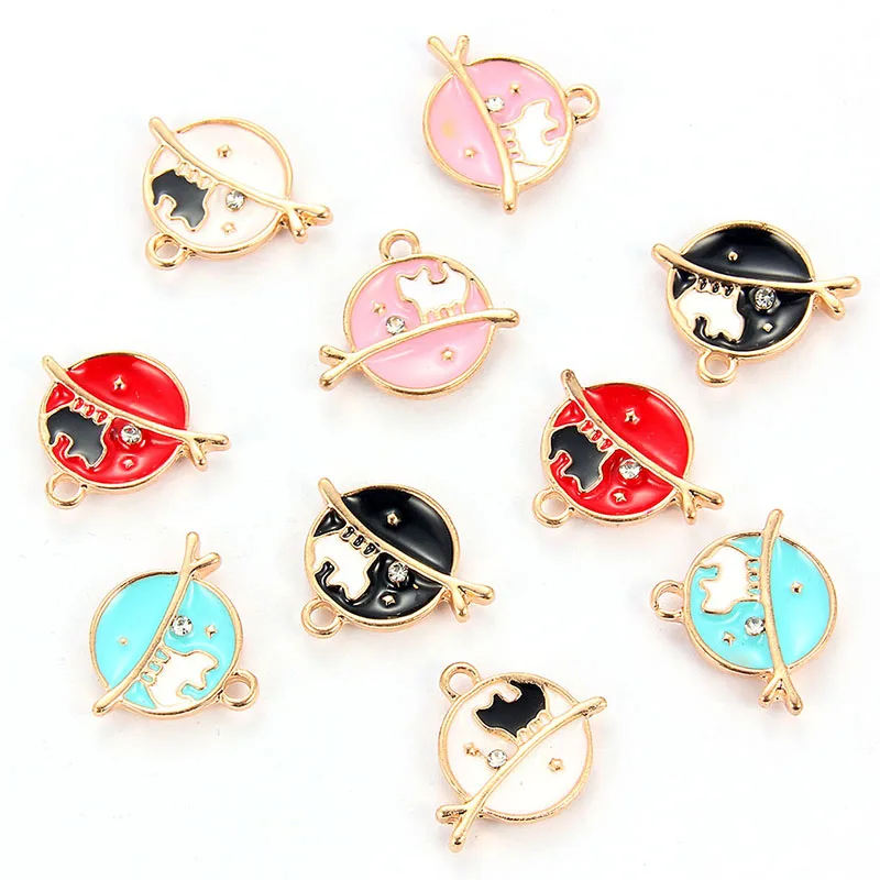 Wholesale cute planet with cat design charms drop oil alloy charms enamel pendant DIY bracelet necklace anklet jewelry 15*18mm
Wholesale cute planet with cat design charms drop oil alloy charms enamel pendant DIY bracelet necklace anklet jewelry 15*18mm