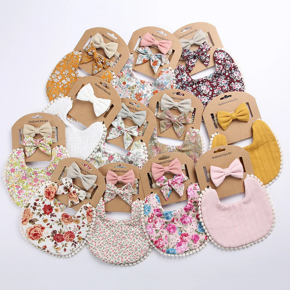 Bowknot Baby Cotton Bibs with Headband Set Turban Flower Print Baby Girls Elastic Hair Bands Soft Nylon Newborn Gift, As picture
Bowknot Baby Cotton Bibs with Headband Set Turban Flower Print Baby Girls Elastic Hair Bands Soft Nylon Newborn Gift, As picture