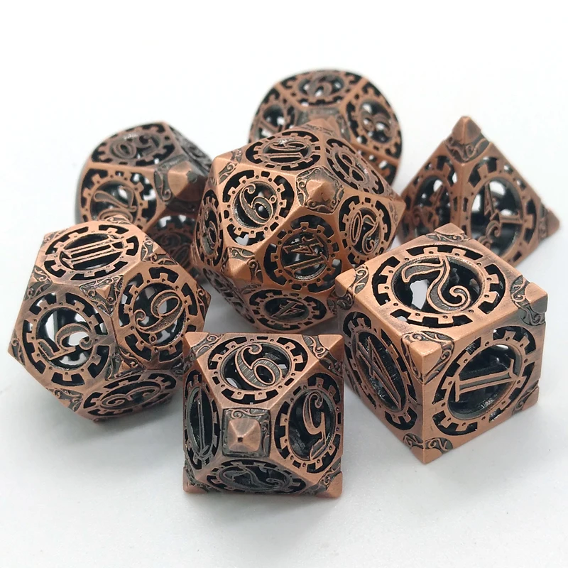 Professional manufacturer Copper Hollow Dice Multi-Faceted Dice Subset is used in desktop dnd dice games
Professional manufacturer Copper Hollow Dice Multi-Faceted Dice Subset is used in desktop dnd dice games