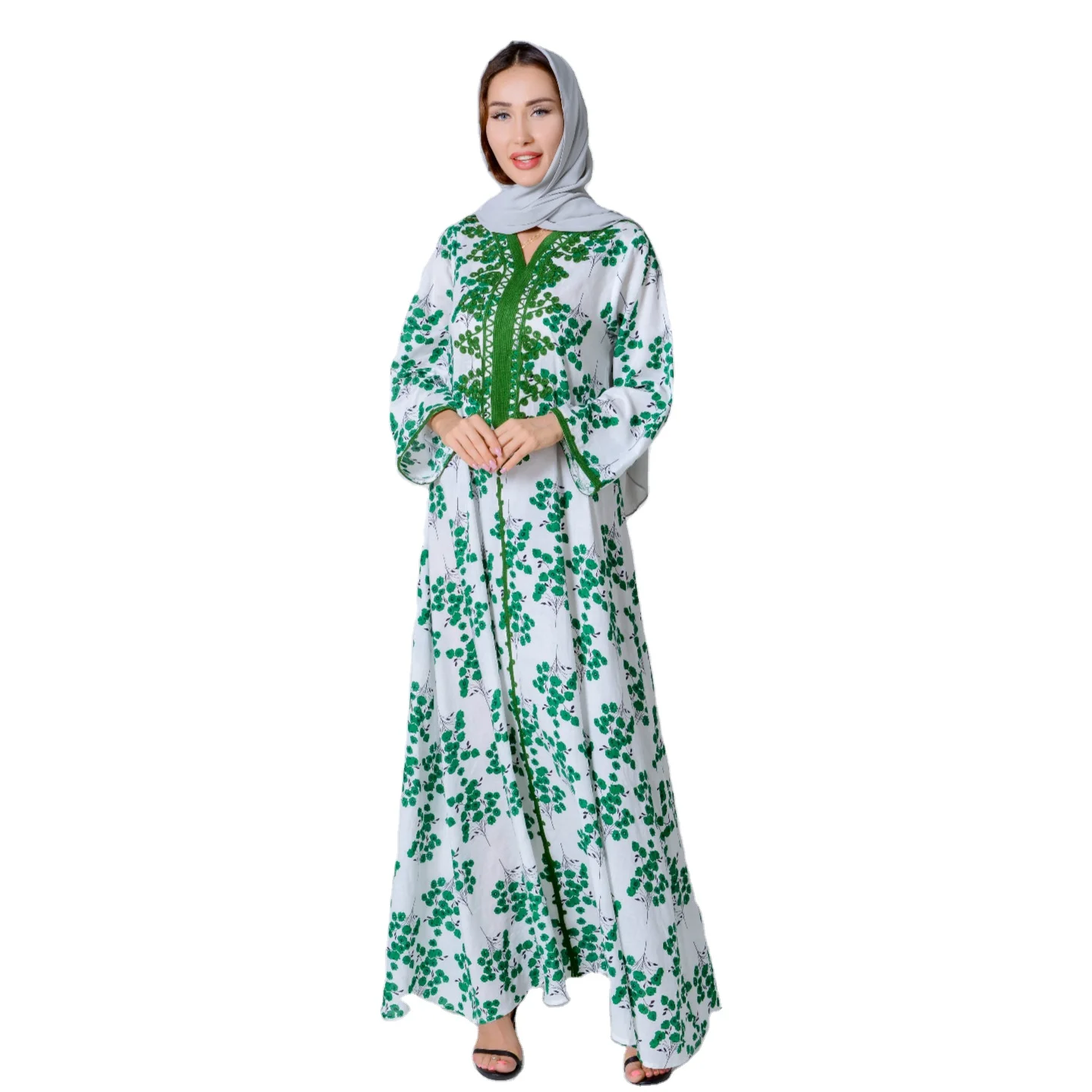 L New arrival print embroidery V neck islamic dress women abaya muslim dresses, As picture shown
L New arrival print embroidery V neck islamic dress women abaya muslim dresses, As picture shown