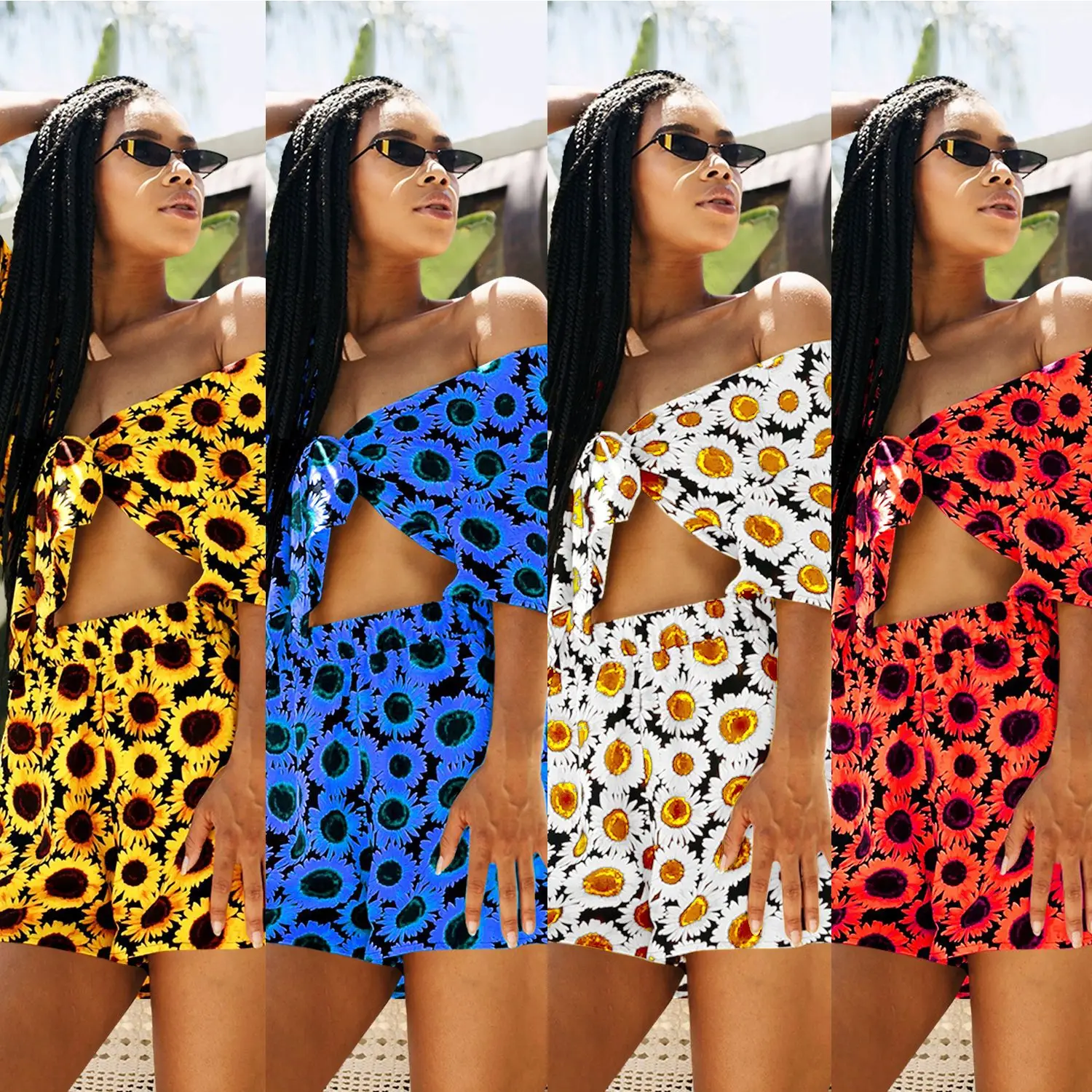 Summer Beach Set Outfits Sunflower Print Retro Two Piece Set Women Tracksuit V-neck Short Sleeve Top and Biker Short, As shown
Summer Beach Set Outfits Sunflower Print Retro Two Piece Set Women Tracksuit V-neck Short Sleeve Top and Biker Short, As shown