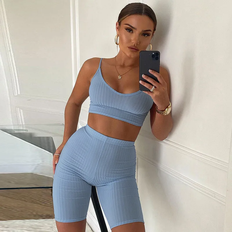 2021 Summer woman clothing solid color Slim Knitted Ribbed Vest And Biker Shorts 2 Piece Matching Suit
2021 Summer woman clothing solid color Slim Knitted Ribbed Vest And Biker Shorts 2 Piece Matching Suit