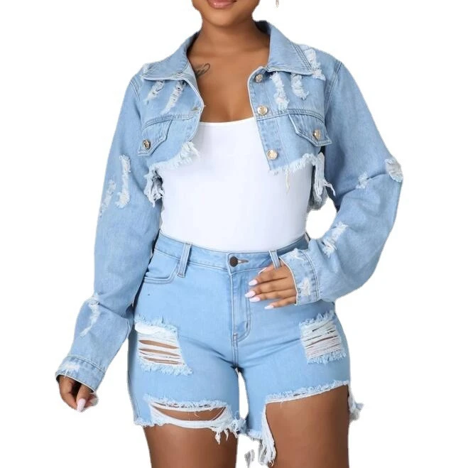 Sexy Chains Cropped Denim Jacket Women Plus Size Ripped Hole Tassel Short Jeans Jacket Street wear Long Sleeve Denim Coat
Sexy Chains Cropped Denim Jacket Women Plus Size Ripped Hole Tassel Short Jeans Jacket Street wear Long Sleeve Denim Coat