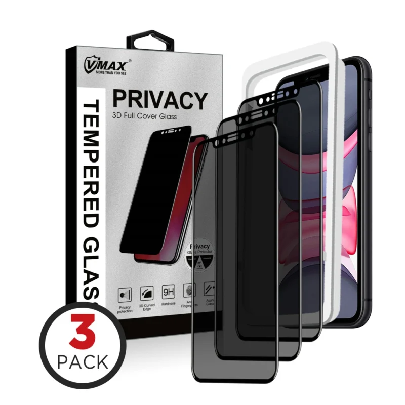 

3 in1 Privacy Anti-spy Tempered Glass Film 9H Hardness Anti-Scratch Anti-Peep Screen Protector for iPhone 11 pro max X XS XR