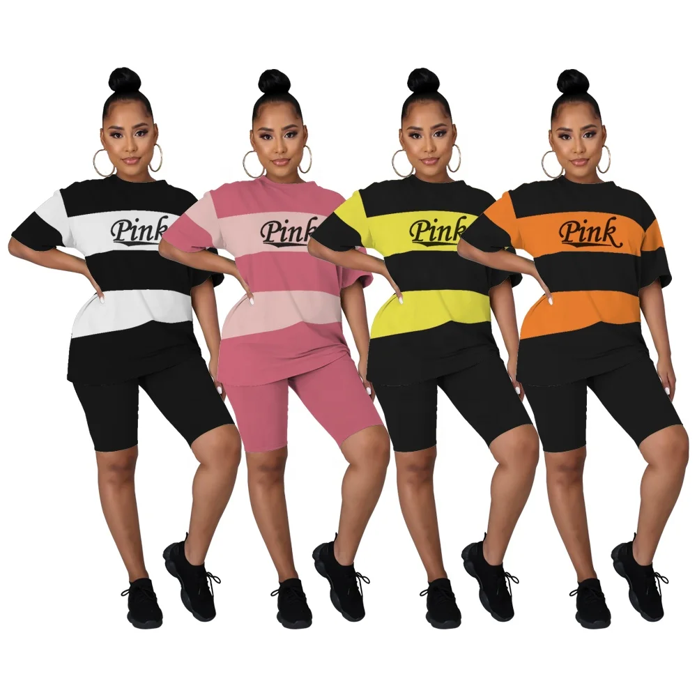 Factory Wholesale Printed Pink Shorts Set Summer Striped Two Piece Set Women Clothing
Factory Wholesale Printed Pink Shorts Set Summer Striped Two Piece Set Women Clothing