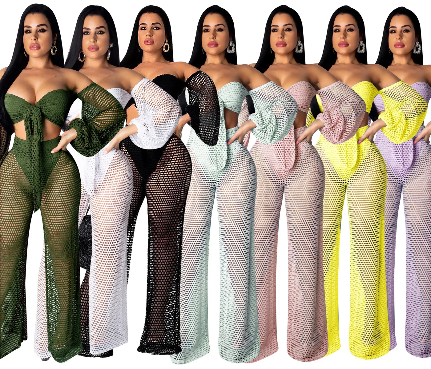 Women Crochet Tops Pants Set Bikini Fish Mesh Puff Sleeve Swimsuit Beach Cover Up Swimwear Biquini Tankini Beachwear
Women Crochet Tops Pants Set Bikini Fish Mesh Puff Sleeve Swimsuit Beach Cover Up Swimwear Biquini Tankini Beachwear