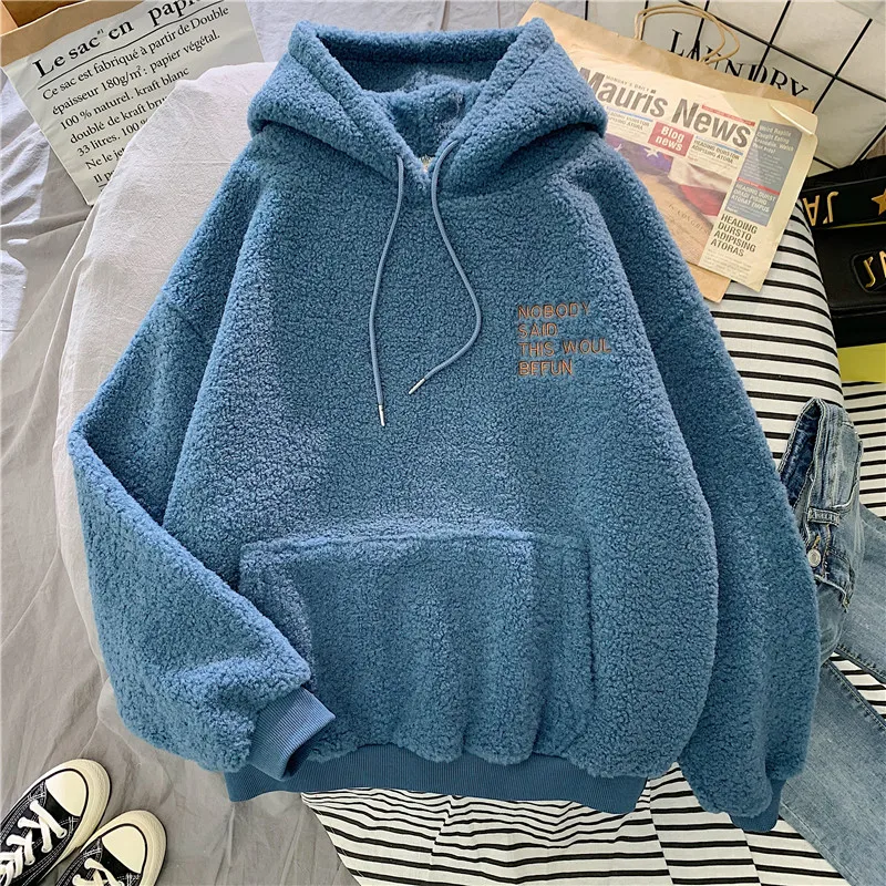 Lamb sweater female student loose lazy style pullover autumn and winter plus velvet thick hoodie jacket warm coat Blue, Picture
Lamb sweater female student loose lazy style pullover autumn and winter plus velvet thick hoodie jacket warm coat Blue, Picture