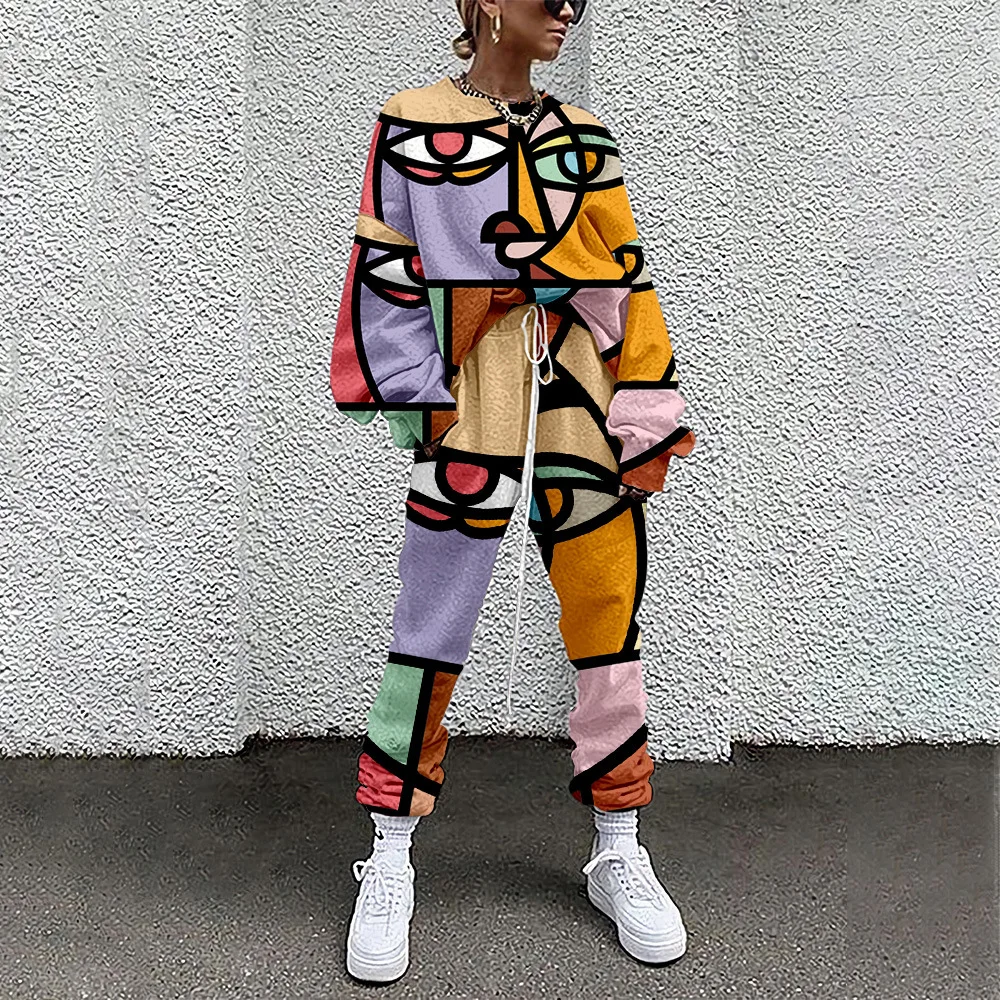 Hot Selling graffiti print casual long-sleeved women lounge wear sets 2pcs Abstract drawing lounge wear sets women
Hot Selling graffiti print casual long-sleeved women lounge wear sets 2pcs Abstract drawing lounge wear sets women