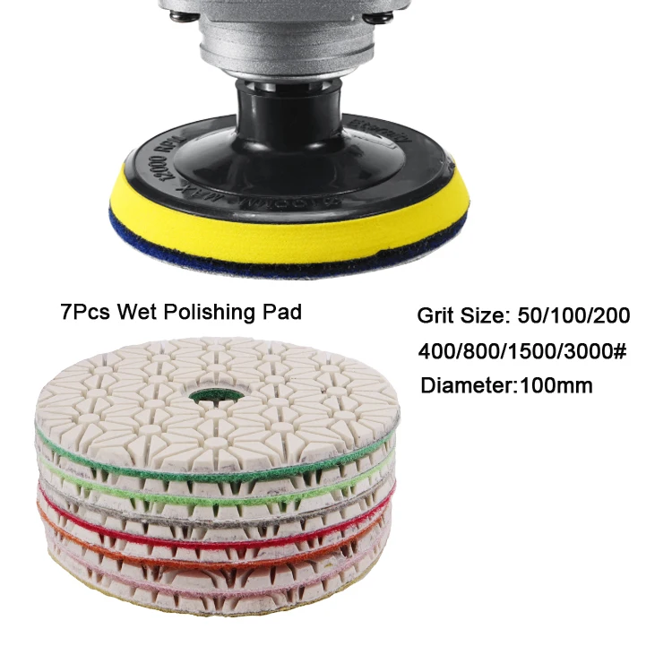 7Pcs 100mm Wet Use Diamond Flexible Polishing Pad Set for Stone Marble Granite Quartzite Ceramic