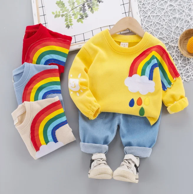 New mini autumn winter embroidered rainbow long sleeve two piece children's wear baby boy's clothes, Multi color
New mini autumn winter embroidered rainbow long sleeve two piece children's wear baby boy's clothes, Multi color