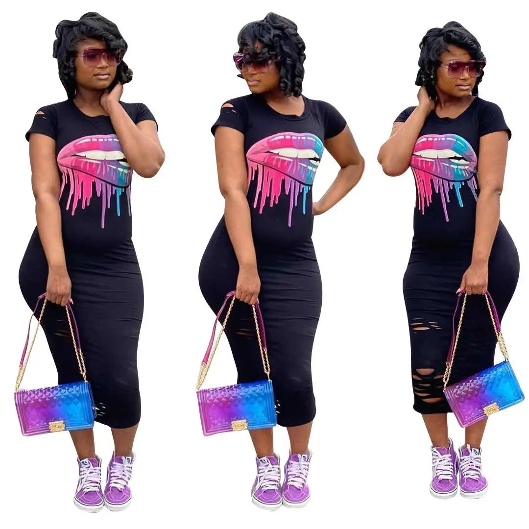 2021 Summer Fashion lip Printing Short Sleeves Casual T shirt Bodycon Long Dress Clothing For Woman
2021 Summer Fashion lip Printing Short Sleeves Casual T shirt Bodycon Long Dress Clothing For Woman
