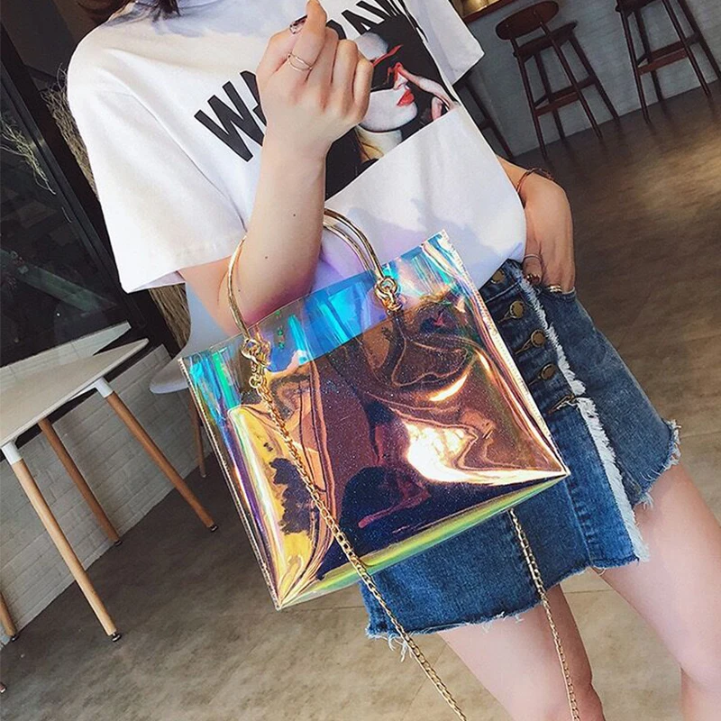 Hot Sell Clear PVC Beach Shoulder Bag Lady Transparent Laser Holographic Shopping Tote Handbag, Same as pisture
Hot Sell Clear PVC Beach Shoulder Bag Lady Transparent Laser Holographic Shopping Tote Handbag, Same as pisture