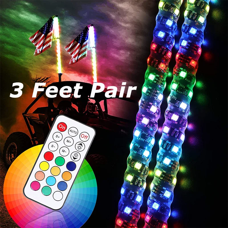 3 Feet Pair 360 Degree Remote Control Spiral Dancing Lighted Dream Color Utv Led Whip
3 Feet Pair 360 Degree Remote Control Spiral Dancing Lighted Dream Color Utv Led Whip