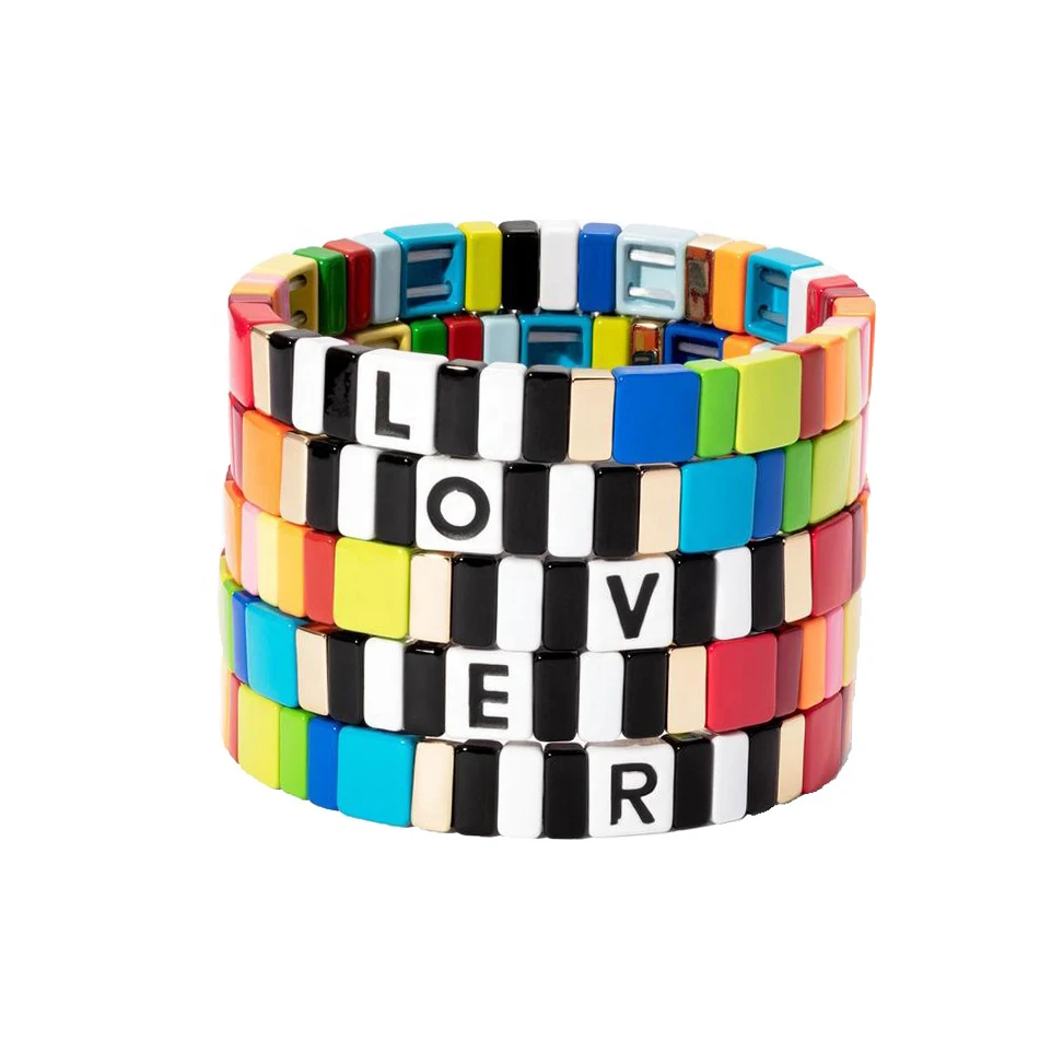 Handmade Rainbow Stretch Painted Tile Bracelet Bohemian Enamel Beads Custom Letter Bracelet Jewelry for Women Girls, Rainbow color
Handmade Rainbow Stretch Painted Tile Bracelet Bohemian Enamel Beads Custom Letter Bracelet Jewelry for Women Girls, Rainbow color
