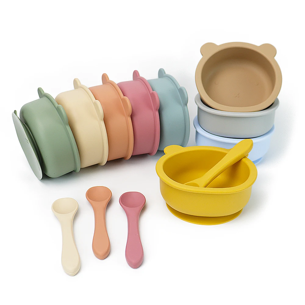 Soft Suction Food Grade Custom Bear Silicone Bowl Silicone Baby Bowl And Spoon For Kids, Any pms color
Soft Suction Food Grade Custom Bear Silicone Bowl Silicone Baby Bowl And Spoon For Kids, Any pms color