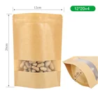 Brown kraft paper bag preliminary bag with window and zip for food packaging Doypack resealable ziplock spot products