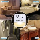 2 Usb Wall Outlet Extender Surge Protected Current Tap With Sensor Led Night