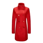 Women Winter Long Turn-down Collar Wool Trench Coat Solid Color Warm For Lady 3026-B
