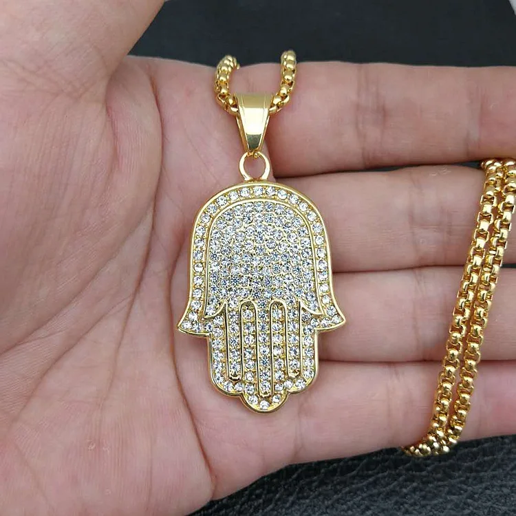 Hot Sale Muslim Jewelry 18K Gold Filled Fatima Hand Pendant Necklace Micro Inlay Crystal Stainless Steel Fatima Hand Necklace
Hot Sale Muslim Jewelry 18K Gold Filled Fatima Hand Pendant Necklace Micro Inlay Crystal Stainless Steel Fatima Hand Necklace