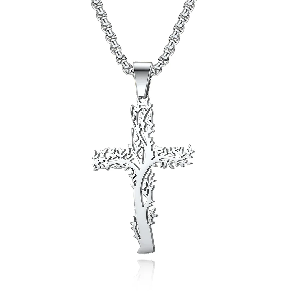 Fashion stainless steel religious tree of life cross pendants necklace 
Fashion stainless steel religious tree of life cross pendants necklace