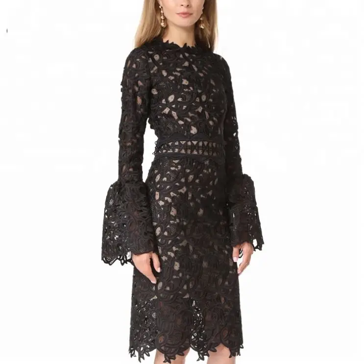New spring designs fashion bell sleeve dresses elegant lace black ladies dress
New spring designs fashion bell sleeve dresses elegant lace black ladies dress
