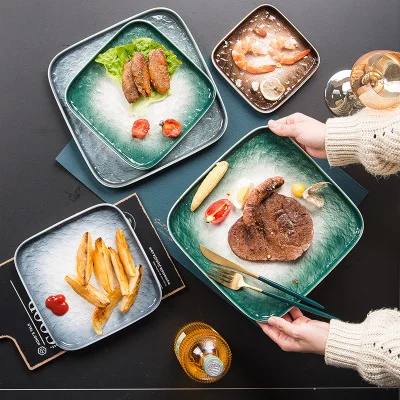 Nordic style stone grain ceramic square plate steak flat plate western food plate, As the picture show
Nordic style stone grain ceramic square plate steak flat plate western food plate, As the picture show