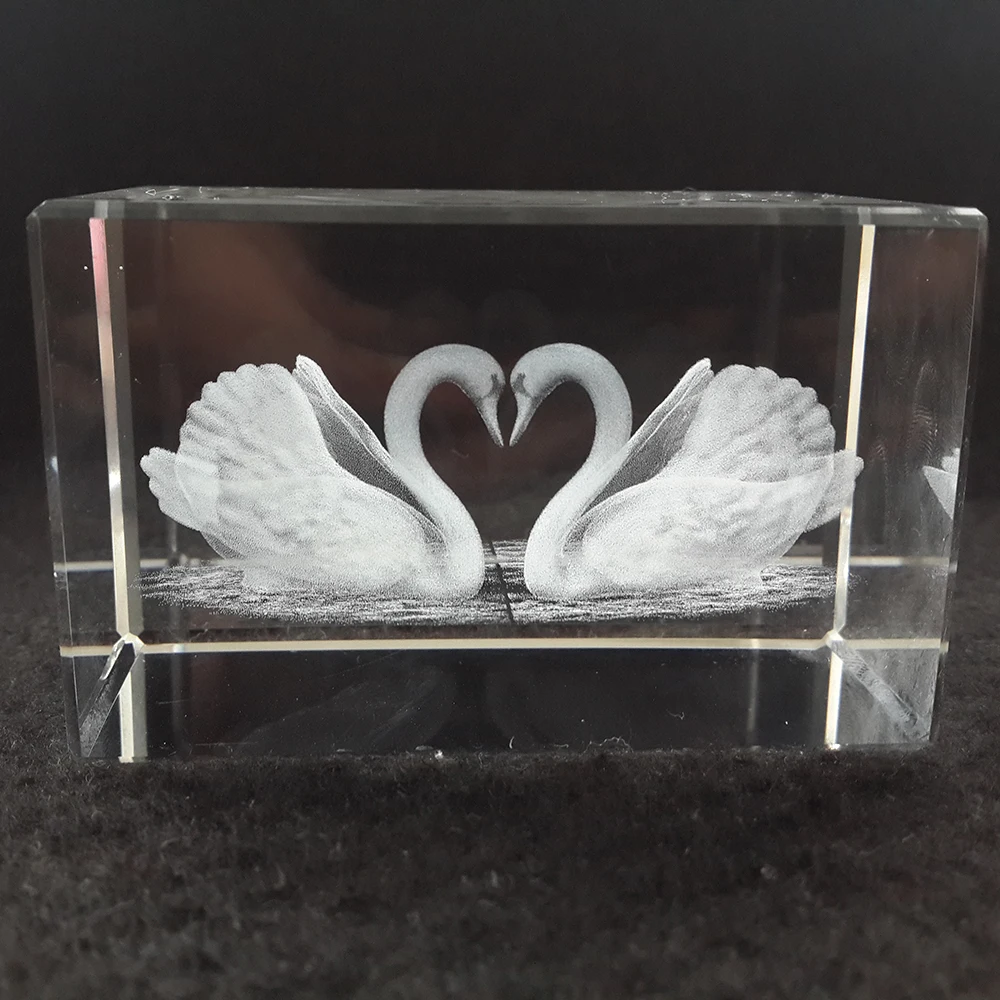 k9 crystal 3d laser animal cube crystal swan cube for wedding