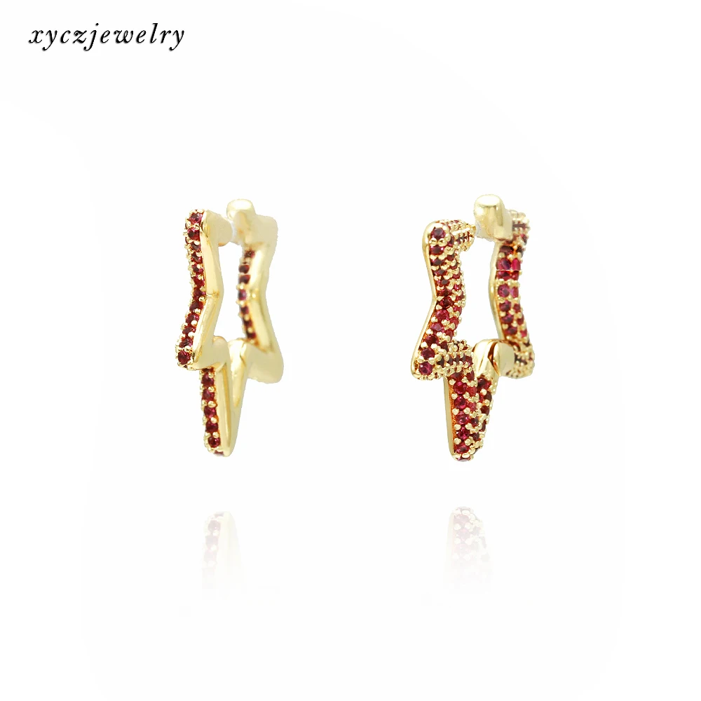 Rainbow stone zirconia star earrings brass gold plated jewelry earrings, White and red and blue
Rainbow stone zirconia star earrings brass gold plated jewelry earrings, White and red and blue