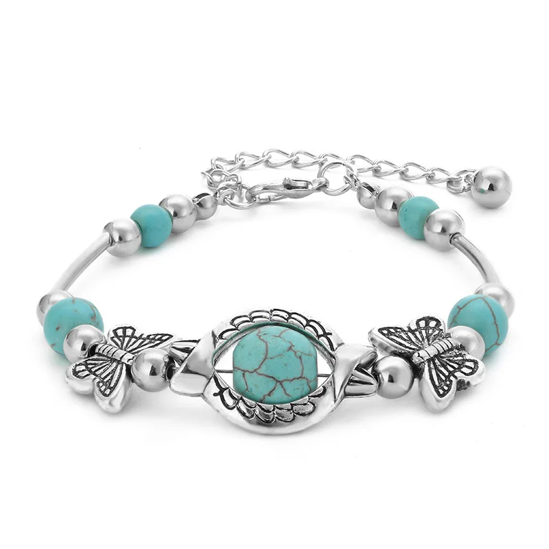 Adjustable Bohemia Antique Retro Charm natural Turquoise Beaded Bracelet Stone Silver Chain Bracelet for women girls, As picture
Adjustable Bohemia Antique Retro Charm natural Turquoise Beaded Bracelet Stone Silver Chain Bracelet for women girls, As picture