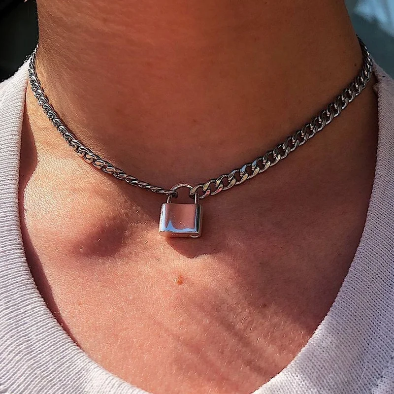 Rock Stainless Steel Silver Color PadLock Pendant Necklaces Brand New Link Chain Collar Femme Women Lock Necklaces
Rock Stainless Steel Silver Color PadLock Pendant Necklaces Brand New Link Chain Collar Femme Women Lock Necklaces