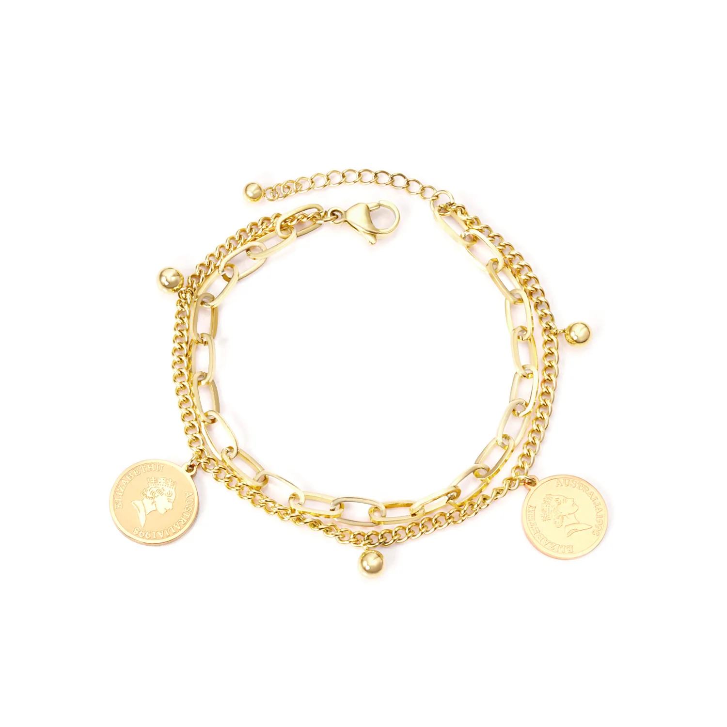 Portrait Coin With Steel Ball Design Double Strand Bracelets Jewelry, Different color is available
Portrait Coin With Steel Ball Design Double Strand Bracelets Jewelry, Different color is available