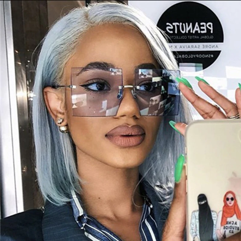 New Trendy Oversized Rimless Sunglasses 2021 Women Fashion Square Big Frame Sun Glasses Gradient lens Custom Travel Shades, Custom colors
New Trendy Oversized Rimless Sunglasses 2021 Women Fashion Square Big Frame Sun Glasses Gradient lens Custom Travel Shades, Custom colors