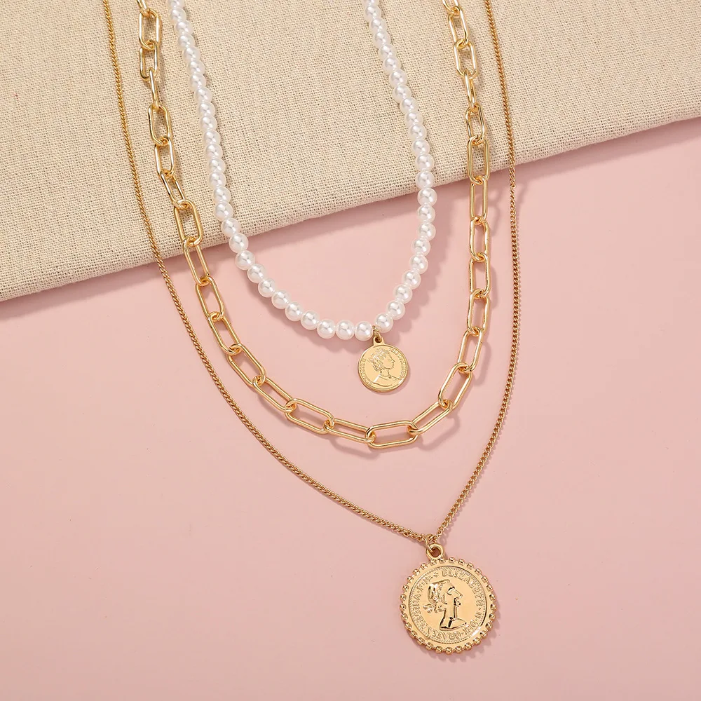 Wholesale fashion jewelry elegant coin pendant simple lady women vintage multi-layer gold pearl necklace
Wholesale fashion jewelry elegant coin pendant simple lady women vintage multi-layer gold pearl necklace