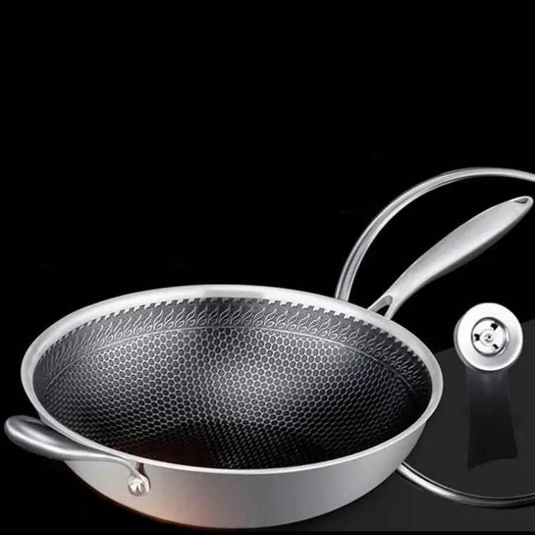 

Hot promotion wok non stick 316 stainless steel honeycomb frying pan wok With Favorable Discount