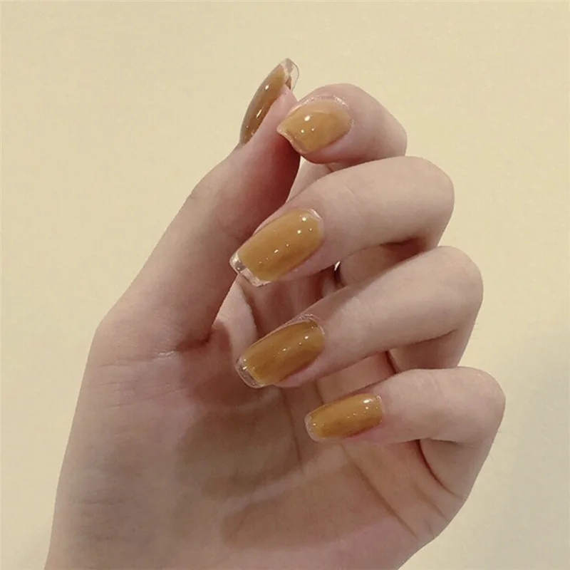Yellow transparent french square finger nails press on stick on nails press finger nails false
Yellow transparent french square finger nails press on stick on nails press finger nails false