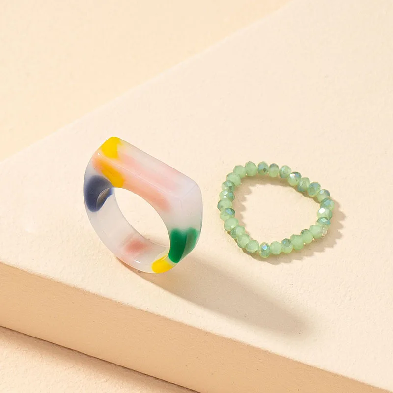 European Hot Design 2pcs Summer Colorful Acrylic Beads Rings Geometric Rainbow Resin Finger Ring Set for Women, Gold
European Hot Design 2pcs Summer Colorful Acrylic Beads Rings Geometric Rainbow Resin Finger Ring Set for Women, Gold