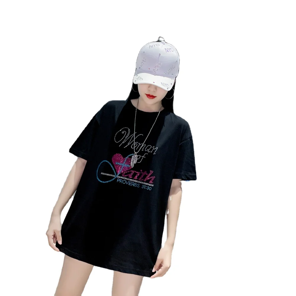 summer 2021 100% cotton tshirt women Hot drilling Rhinestone letter graphic t shirts o-neck tee shirts for woman
summer 2021 100% cotton tshirt women Hot drilling Rhinestone letter graphic t shirts o-neck tee shirts for woman