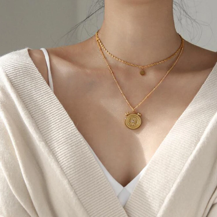 New Fashion Sun Pendant Rose Gold Plated Necklace Layered Stainless Steel Roman Necklace, Picture
New Fashion Sun Pendant Rose Gold Plated Necklace Layered Stainless Steel Roman Necklace, Picture