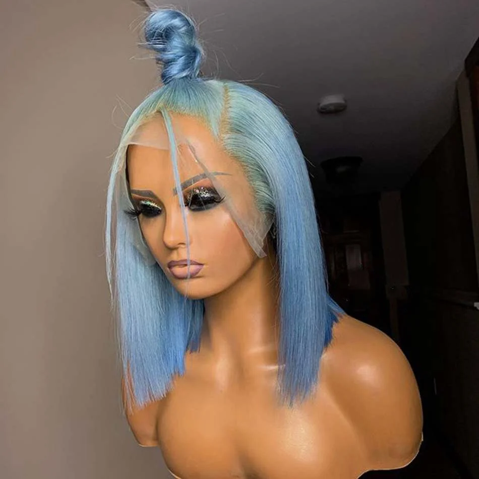Colored Light Blue transparent Human Hair Lace Frontal Wigs For Black Women Deep Part Short Bob Straight Lace Wigs Preplucked
Colored Light Blue transparent Human Hair Lace Frontal Wigs For Black Women Deep Part Short Bob Straight Lace Wigs Preplucked