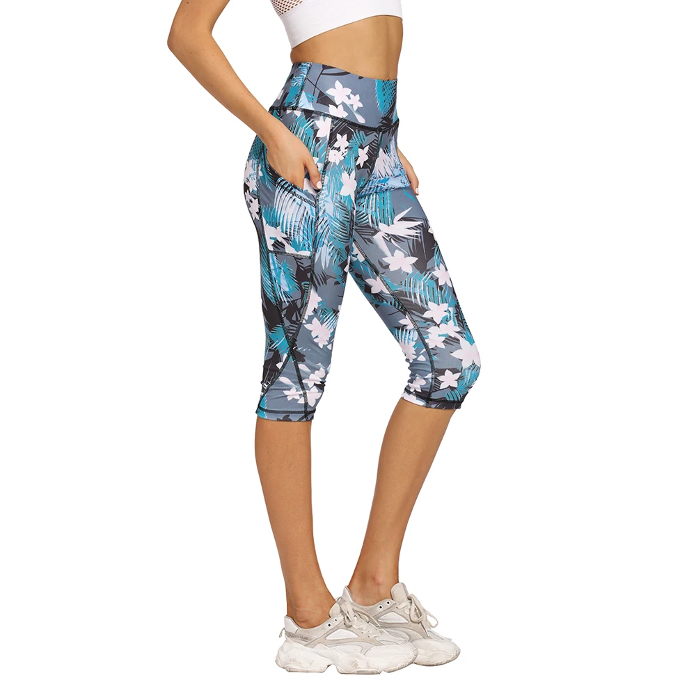 Custom floral print light weight knee workout running pants yoga gym middle pants, Picture
Custom floral print light weight knee workout running pants yoga gym middle pants, Picture