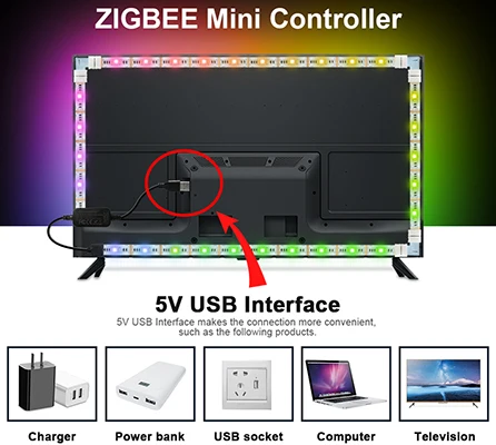 Color Auto Synced Back Light Mini ZigBee LED Controller 5V USB RGB CCT LED Strip Controllers ZigBee3.0 Smartthings Compliant - ANKUX.COM