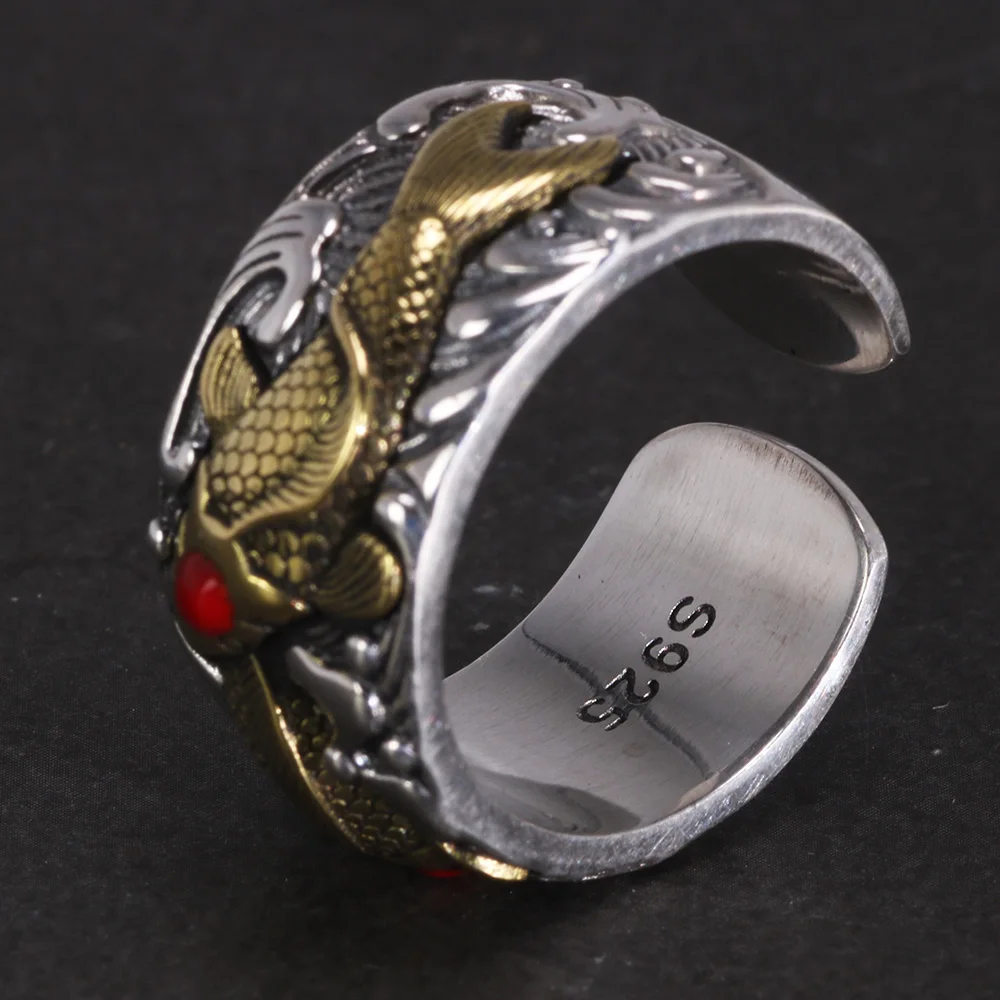 S925 Sterling Silver Carp Koi Ring for Men Opening Type Lucky Fish Ring Good Color Vintage Jewelry S925 Sterling Silver Carp Ko
S925 Sterling Silver Carp Koi Ring for Men Opening Type Lucky Fish Ring Good Color Vintage Jewelry S925 Sterling Silver Carp Ko