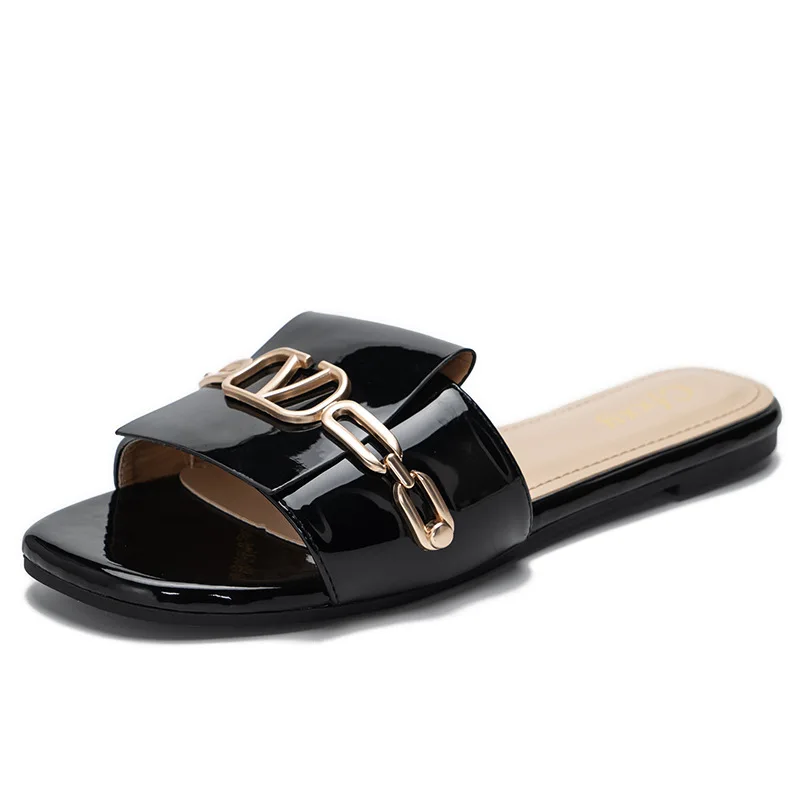 New style women's one-line leather bright gold sandals ladies flat sandals and slippers, Red
New style women's one-line leather bright gold sandals ladies flat sandals and slippers, Red
