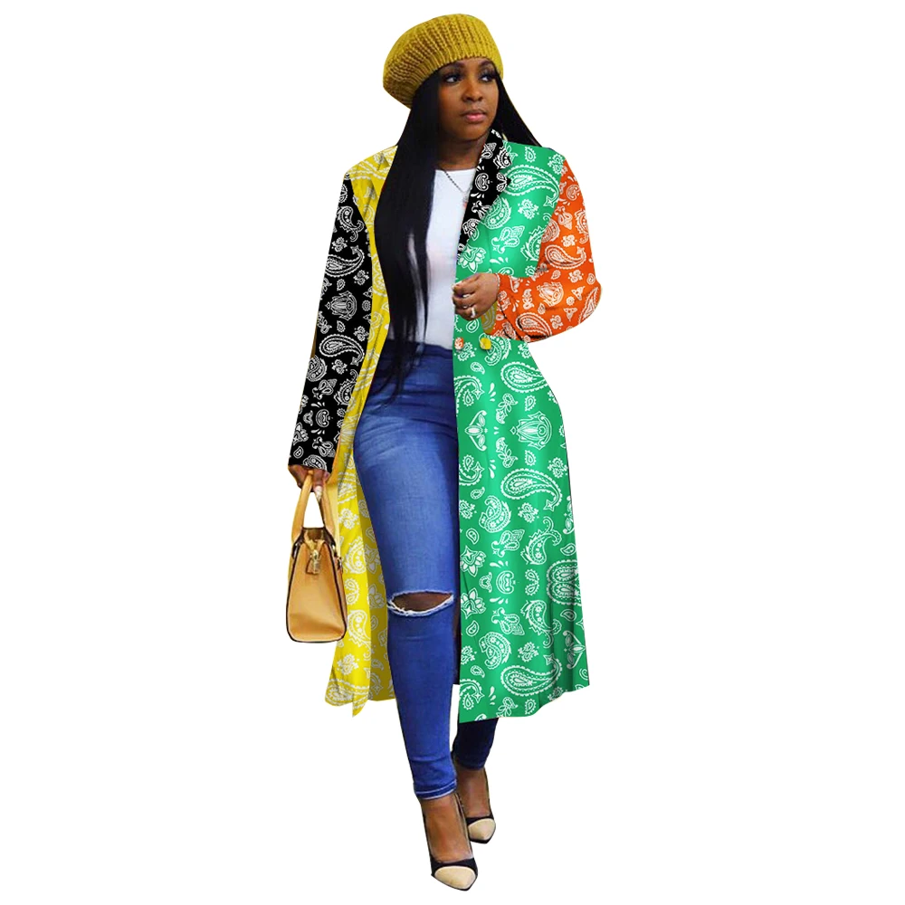 Turn down collar fall long sleeves splicing trench button printed warm winter womens long trench coat
Turn down collar fall long sleeves splicing trench button printed warm winter womens long trench coat