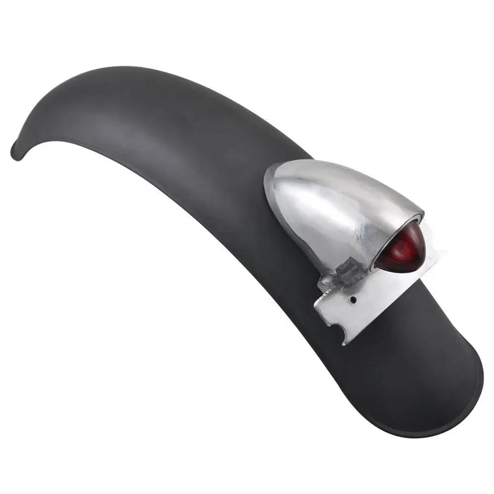 Black Motorcycle Metal Rear Fender Mudguard Fender w/ Chrome Moto Tail Brake Stop Light Vintage Style Fit for Harley BOB Bobber