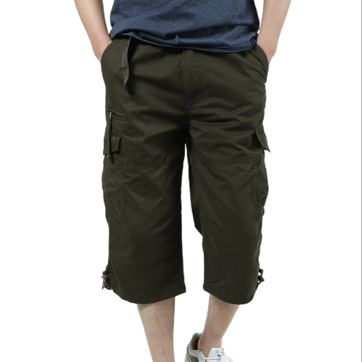 

Hot Sale 2021 Men's Summer Pants & Trousers Casual Wide Legs Cargo Trousers With Pockets Fashion Cropped Khaki Trousers