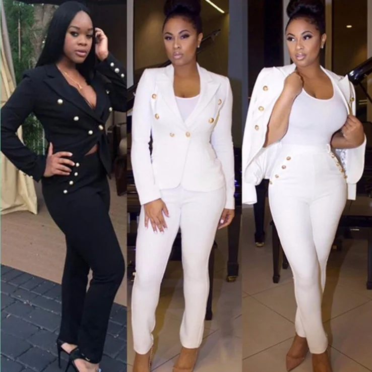2021 Ladies Elegant Long Sleeve Office Blazer And Pant 2 Piece Set Female Business Suit With Buttons, Picture color
2021 Ladies Elegant Long Sleeve Office Blazer And Pant 2 Piece Set Female Business Suit With Buttons, Picture color