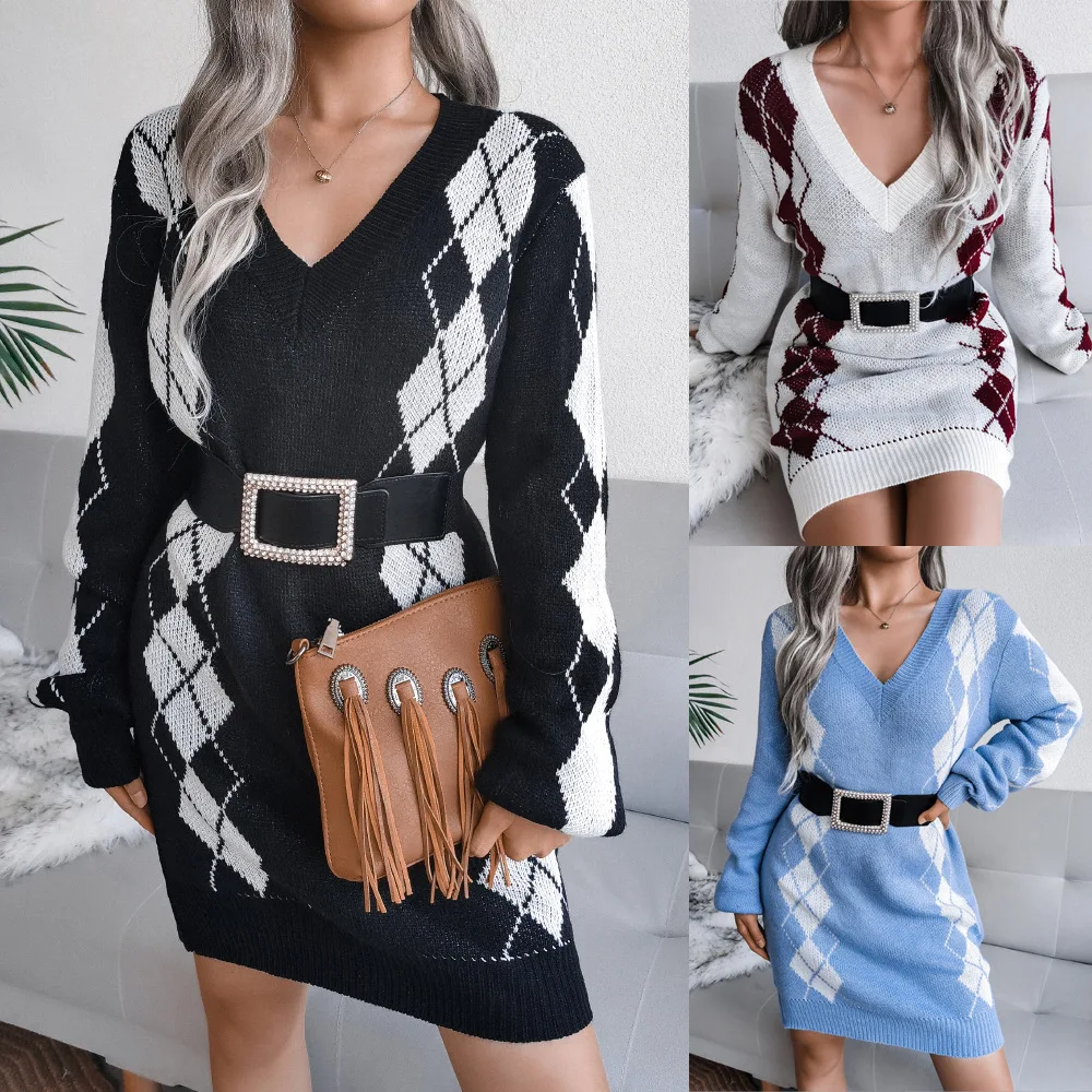 2021 Stylish Shein Casual Women Mini Knitting Dress Elegant College Style V Neck Pullover Diamond Plaid Women Splicing Dress, Picture
2021 Stylish Shein Casual Women Mini Knitting Dress Elegant College Style V Neck Pullover Diamond Plaid Women Splicing Dress, Picture
